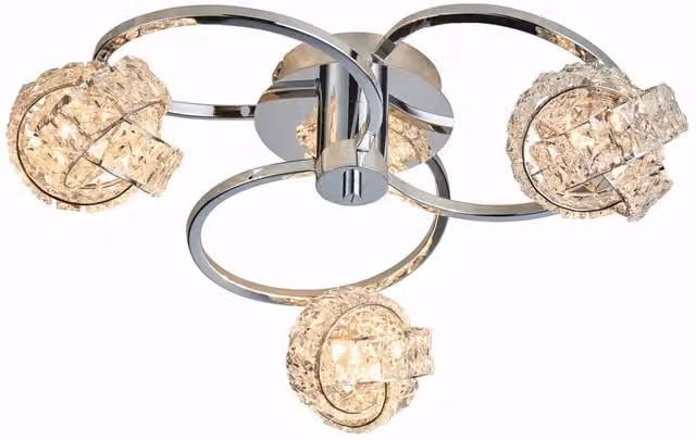 Endon Talia 3 Light Semi Flush Ceiling Light in Chrome with Clear Crystal K5 Glass, G9