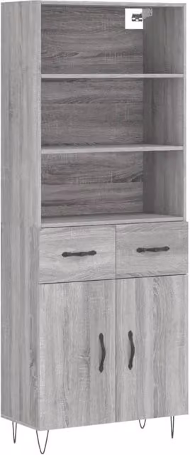 Berkfield Home Grey Sonoma Modern Highboard with Hinged Doors and Internal Shelves, W/D/H: 69.5 x 34 x 180 cm – 1