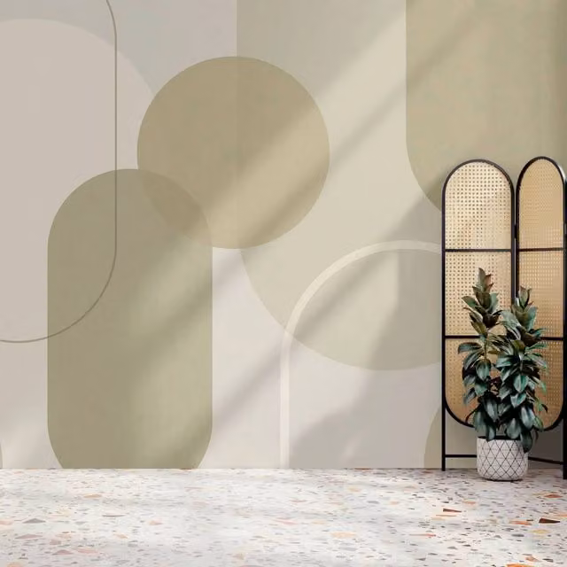 Superfresco Easy Arched Geo Muted Sage Green Geometric Retro Wall Mural W: 300 cm, H: 280 cm