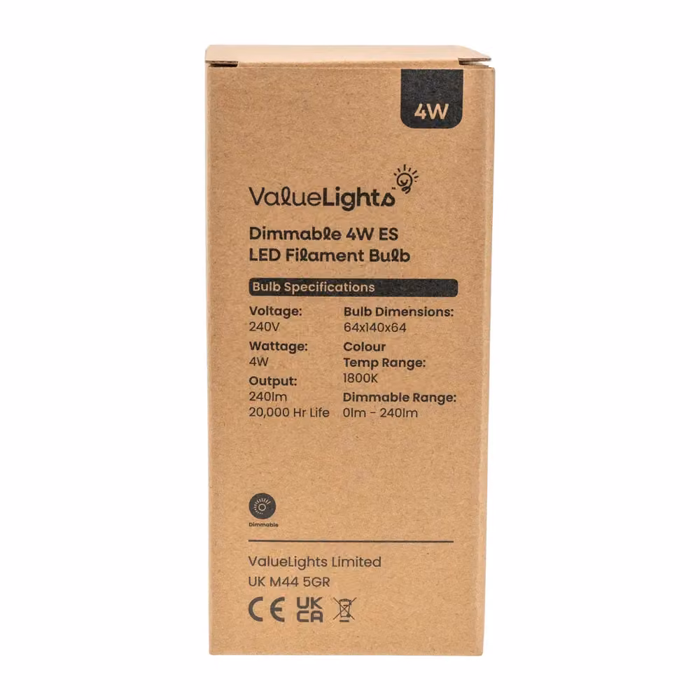 ValueLights Pack of 5 Amber Filament LED Bulbs, E27, 4W, Warm White, Orange – 3