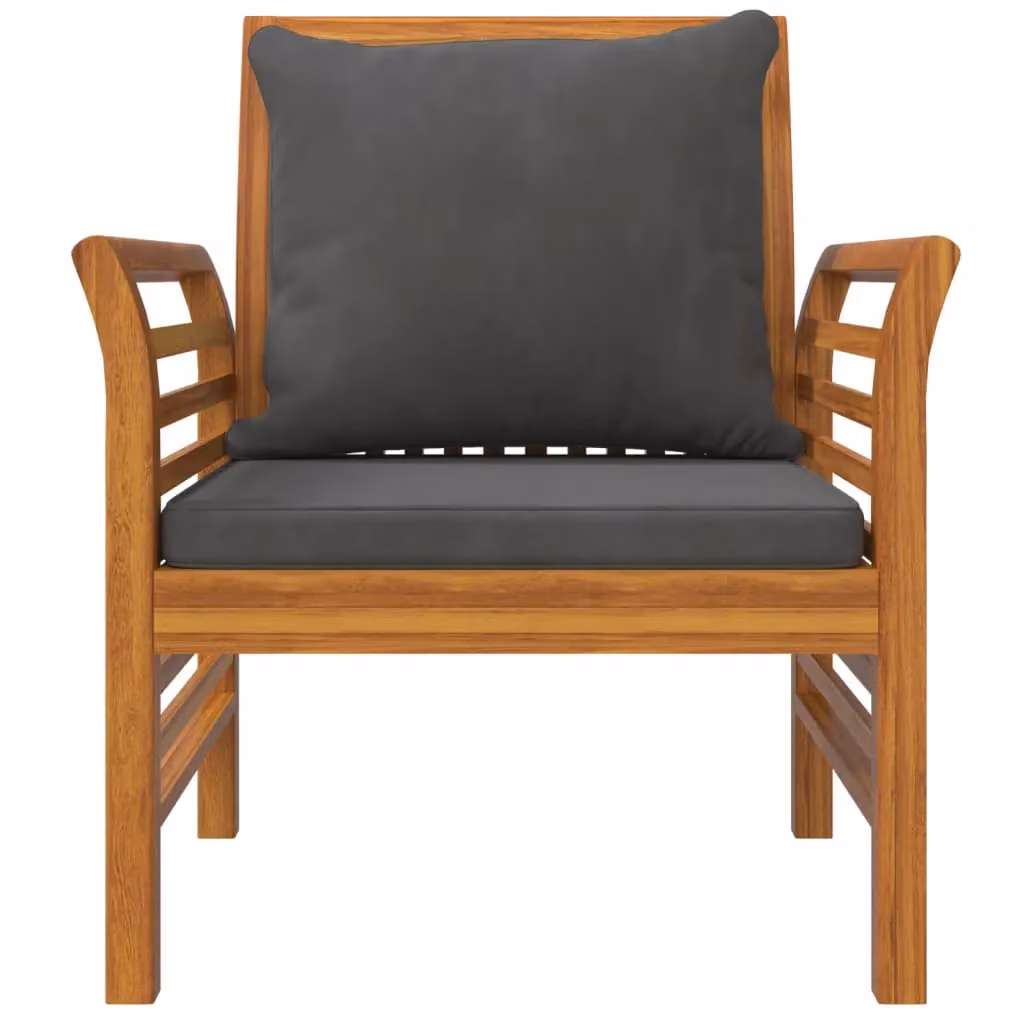 Berkfield Home Set of 2 Acacia Wood Garden Sofa Chairs in Brown with Dark Grey Cushions – 4