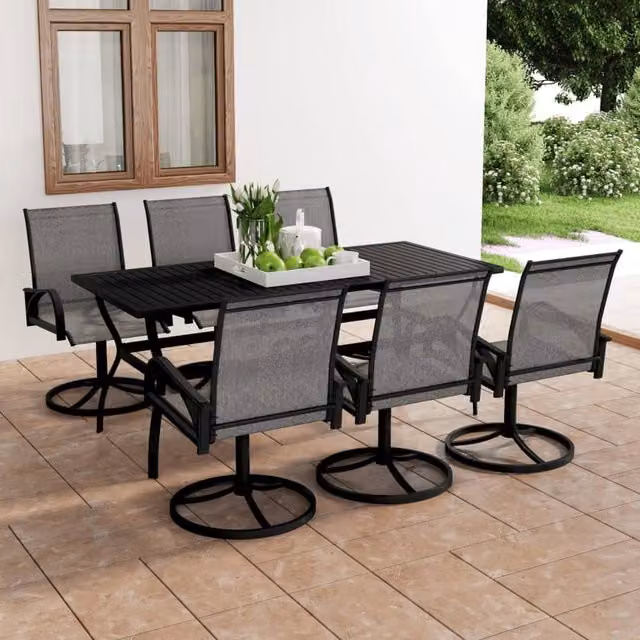 Berkfield Home 7 Piece Grey Garden Dining Set with Textilene and Powder Coated Steel – 1