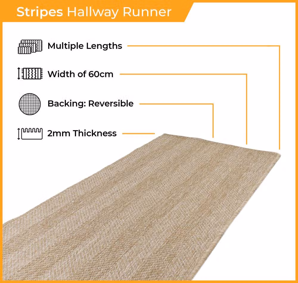 runrug Stripes Reversible Carpet Runner Rug in Grey, W/D/H: 60 x 300 cm – 2