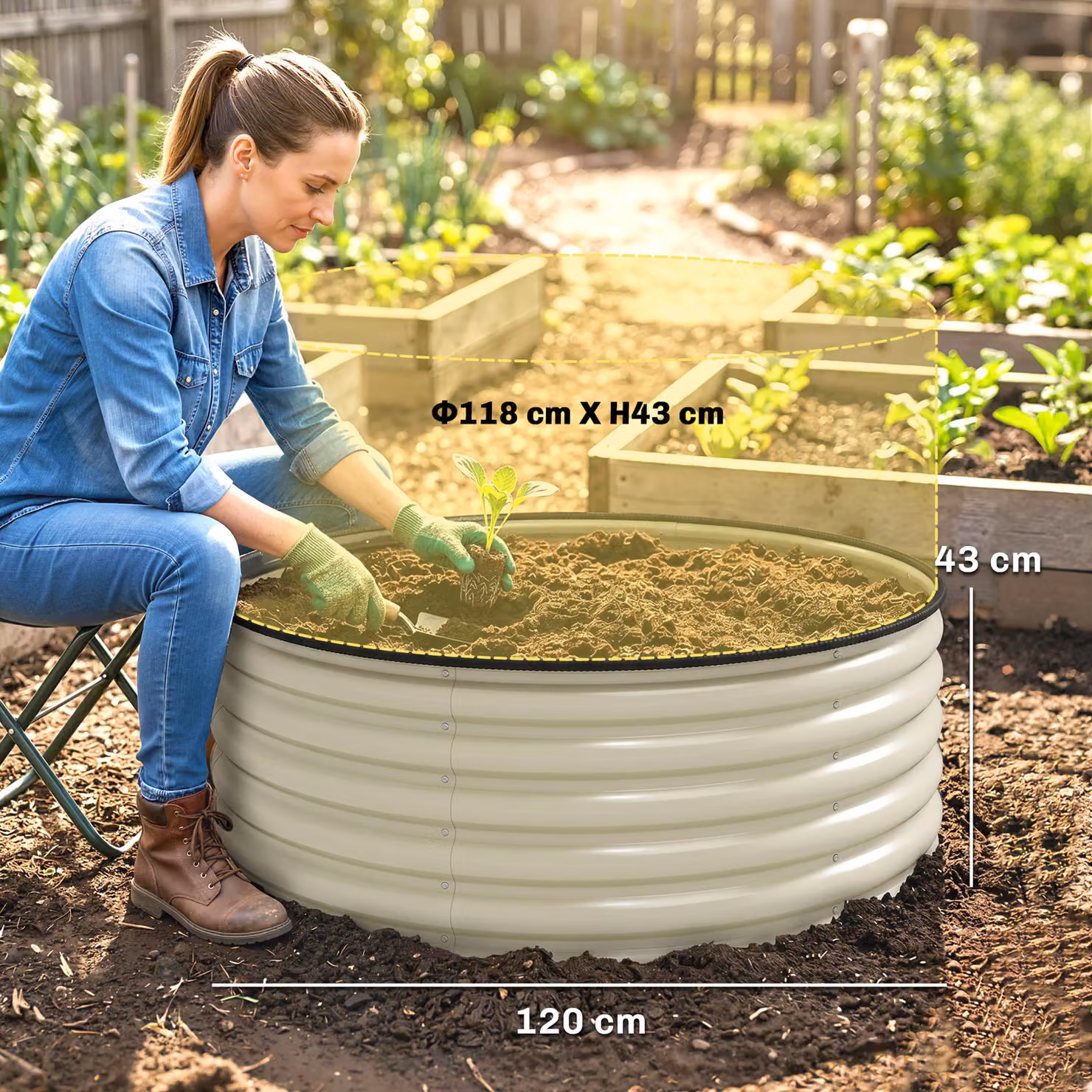 Outsunny Galvanised Steel Raised Garden Bed with Safety Edging in White, W/D/H: 120 x 120 x 43 cm – 2
