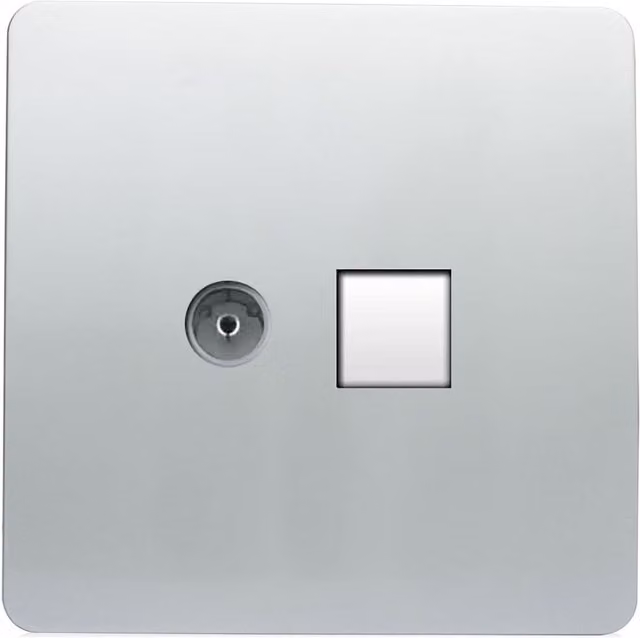Trendi Artistic Modern Glossy Tactile TV Co-axial and Telephone Socket in Silver – 1