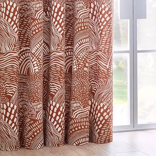 Riva Home Nola Abstract Geometric Eyelet Curtains, Brown – 3