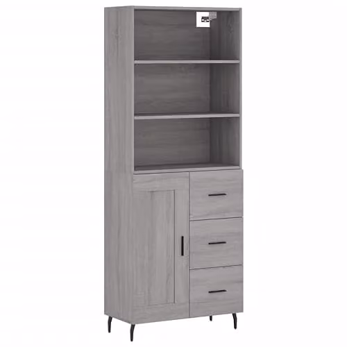 vidaXL Highboard in Grey Sonoma, Modern Freestanding Cabinet with Hinged Doors, W/D/H: 69.5 x 34 x 180 cm
