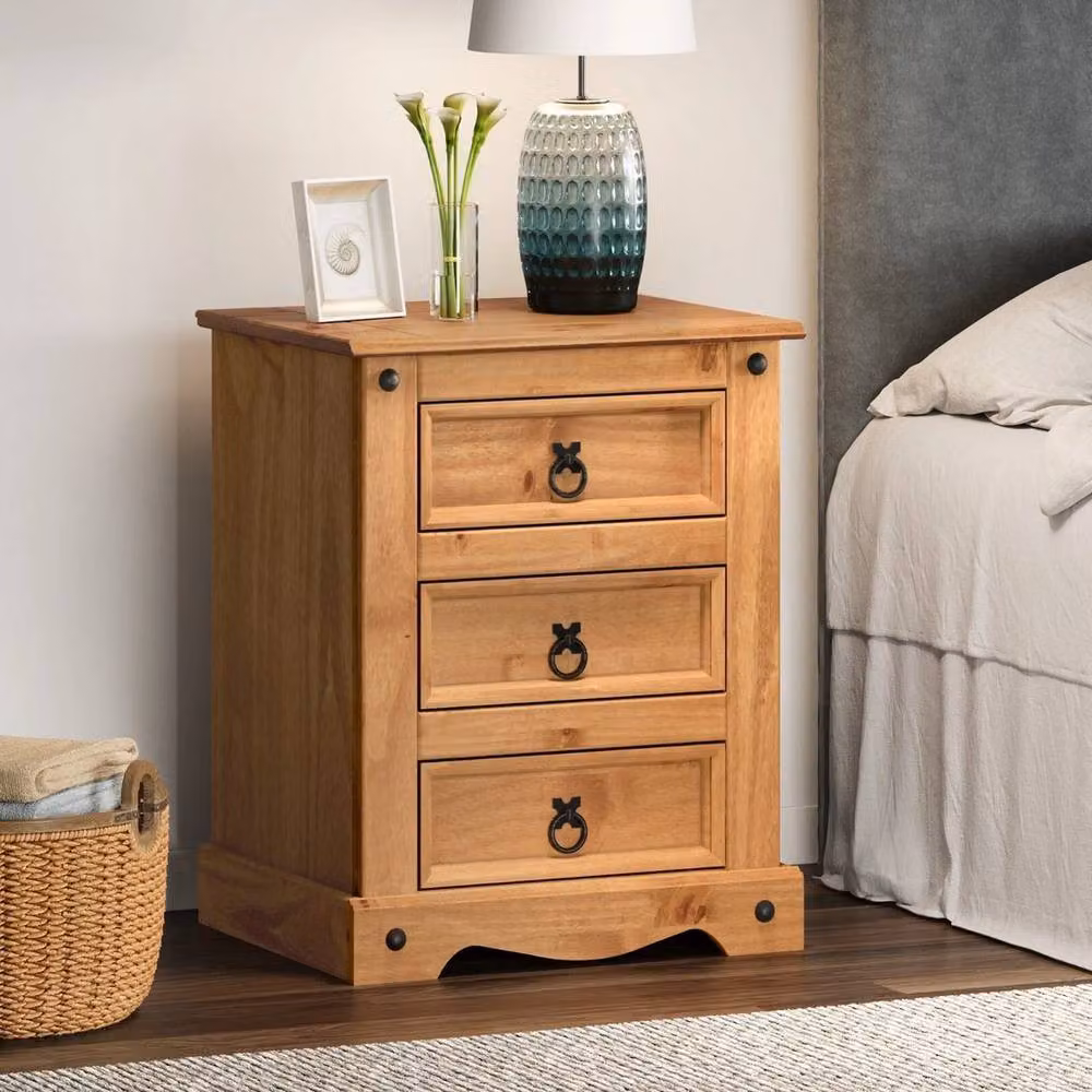 PAWNORA Large 3 Drawer Bedside Cabinet Chest in Brown – 2