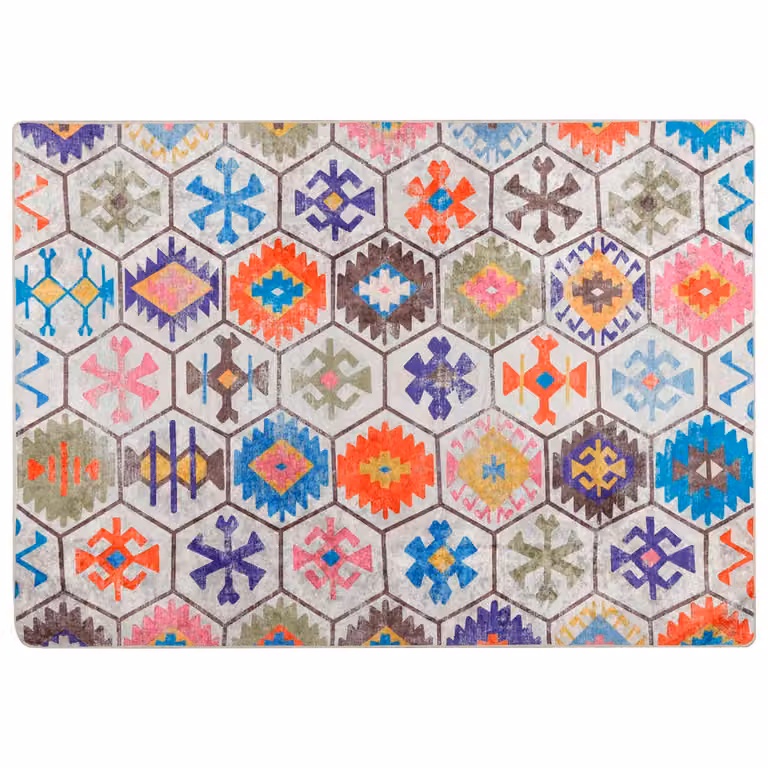 Berkfield Home Washable Multicolour Boho Round Anti Slip Rug, Diameter: 100 cm