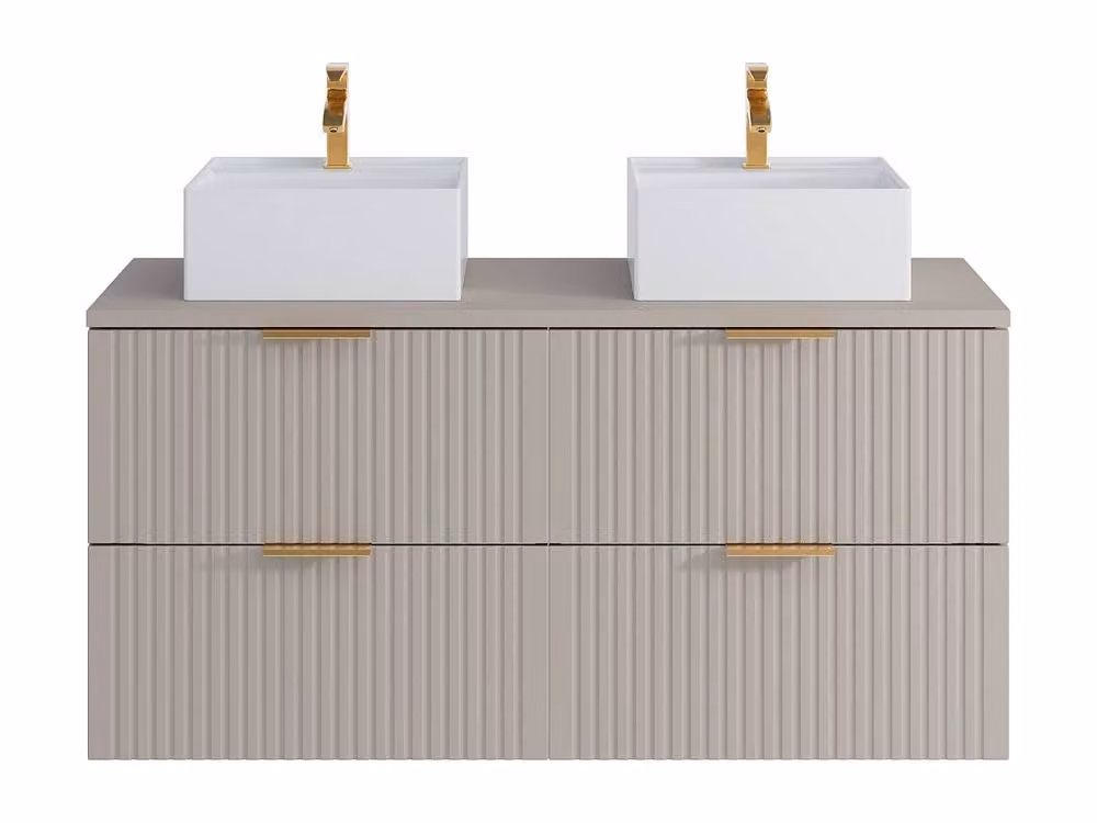 Vente-unique Suspended Grooved Bathroom Vanity Unit with Double Square Countertop in Beige, W/D/H: 120 x 46 x 57 cm – 2