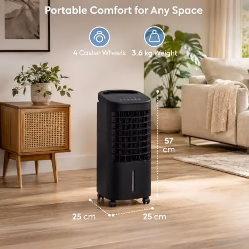 Air Pro 3-in-1 Portable Evaporative Air Cooler with 5L Capacity, Remote Control and Ice Packs, Black – 8