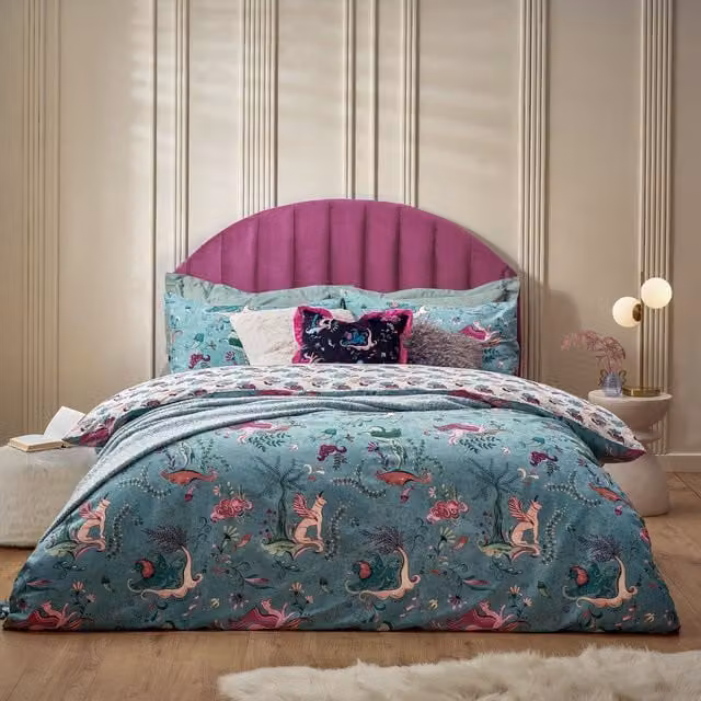 Furn Athena Mythological Reversible Floral Duvet Cover in Blue, 200 x 200 cm