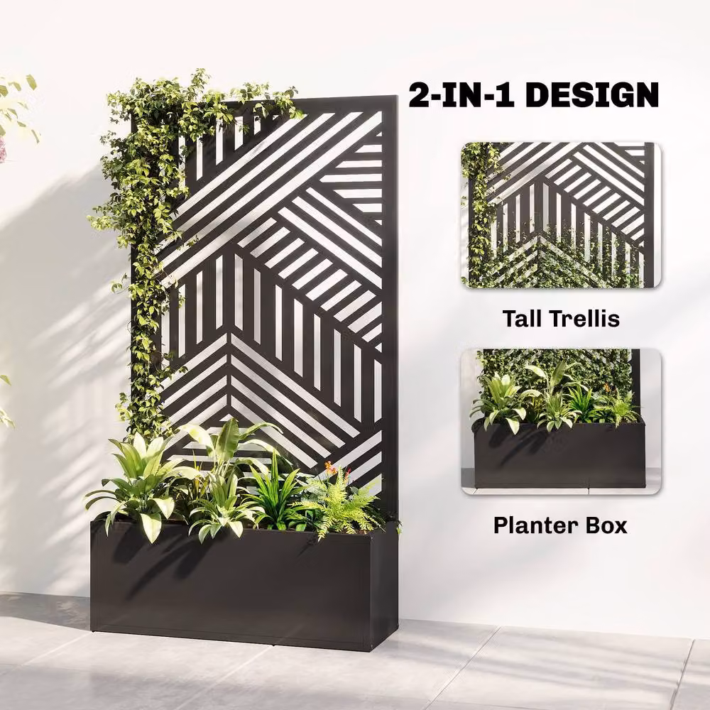 OUTSUNNY Metal Raised Garden Bed with Trellis in Black – 4