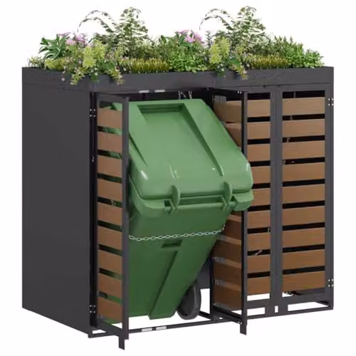 vidaXL Steel Wheelie Bin Storage for 2 Bins, Anthracite, W/D/H: 121.5 x 42.6 x 136.0 cm