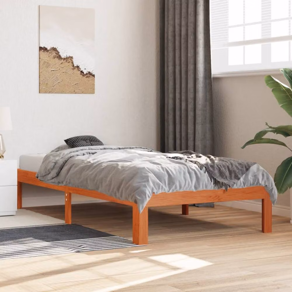 Berkfield Home Beautiful Solid Pine Small Single Bed Frame in Waxed Brown, W: 75 cm, L: 190 cm – 2