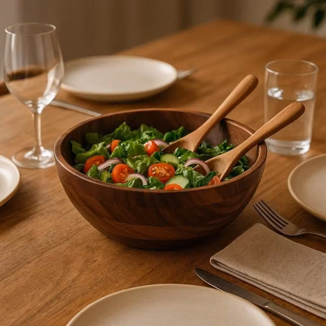 Orsina Rosi Large Round Solid Wood Salad Bowl in Brown – 1