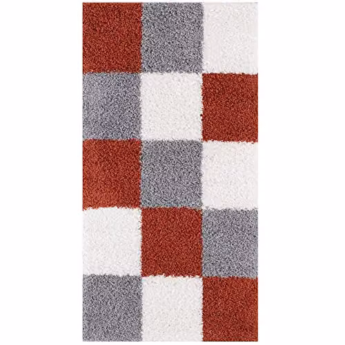 THE RUGS Modern Checked High Pile Shaggy Area Rug in Grey and Multicolour, W/D/H: 110 x 60 x 3 cm – 6