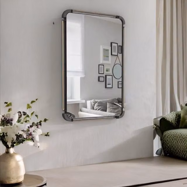 Pirlo Plush Industrial Large Rectangular Wall Mirror in Black