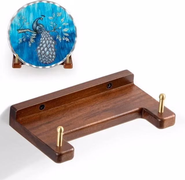 FORGEVIO Brown Wood Plate Holder Wall Display Hanger