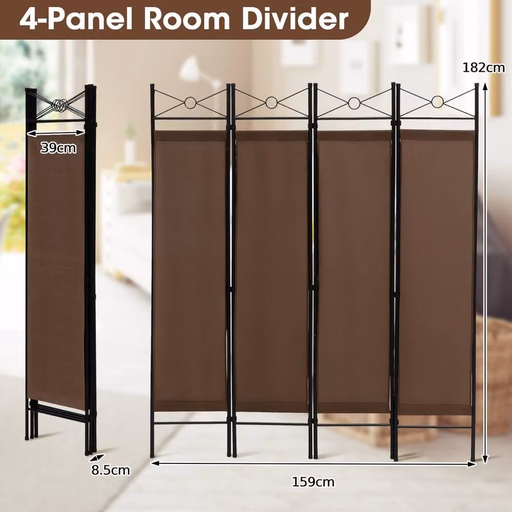 Costway 4 Panel Folding Room Divider Privacy Screen in Brown, Height: 182 cm – 2