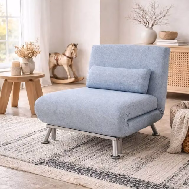Wyld Haus Varael 3-in-1 Convertible Chair Bed in Sky Blue with Metal Frame and Foam Upholstery – 1