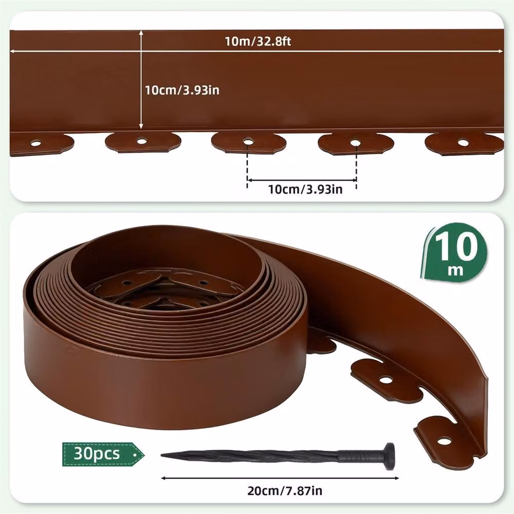 SPETLEK Brown Plastic Lawn Edge Border Garden Edging for Paths, Drives and Flower Beds, 10m x 10cm – 2