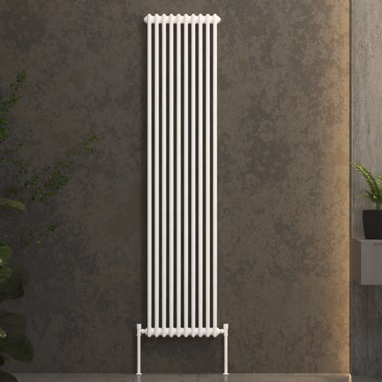 Fluxx White Vertical Double Column Wall Mounted Radiator, H: 180 cm, W: 47 cm