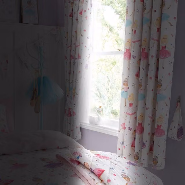 Happy Linen Company Prima Ballerina Ballet Blackout Pencil Pleat Curtain Set, Pink, Width: 167 cm, Drop: 137 cm