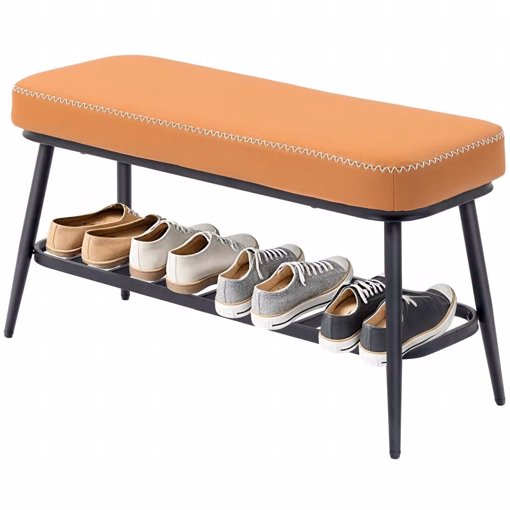 STILVORA Shoe Storage Bench with Shelf in Brown PU Leather – 2