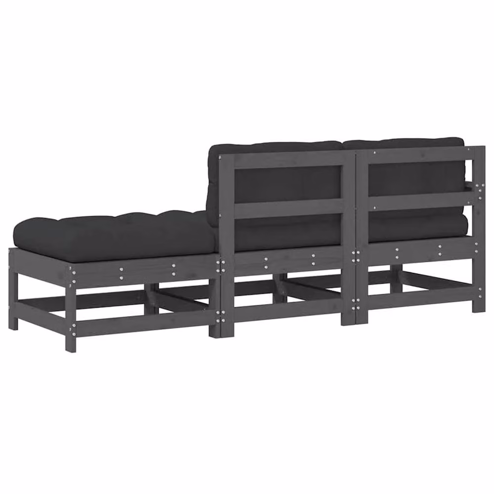 Berkfield Home 3 Piece L-Shape Garden Lounge Set in Grey Treated Pine Wood with Cushions – 3