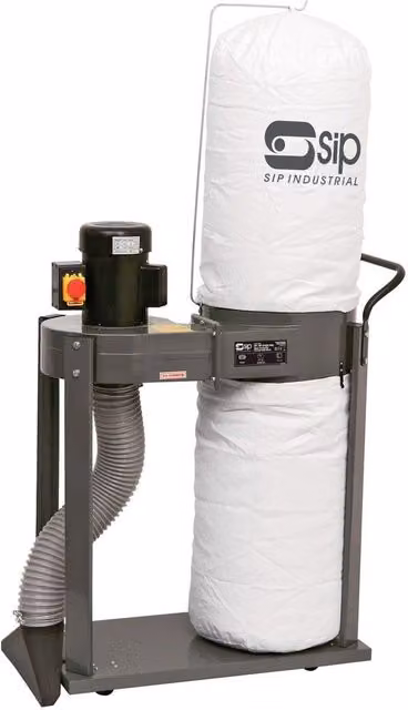 SIP 1HP Single Bag Dust Collector with Attachments, Silver and Grey, H x W x D: 153.0 x 38.0 x 79.0 cm