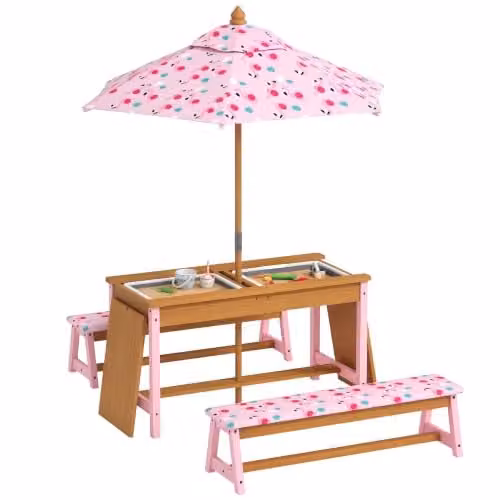 AIYAPLAY Pink Wooden Kids Picnic Table and Bench Set with Animal Print Design – 1