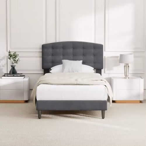 MCC Direct Cheyenne Single Velvet Upholstered Bed Frame in Grey