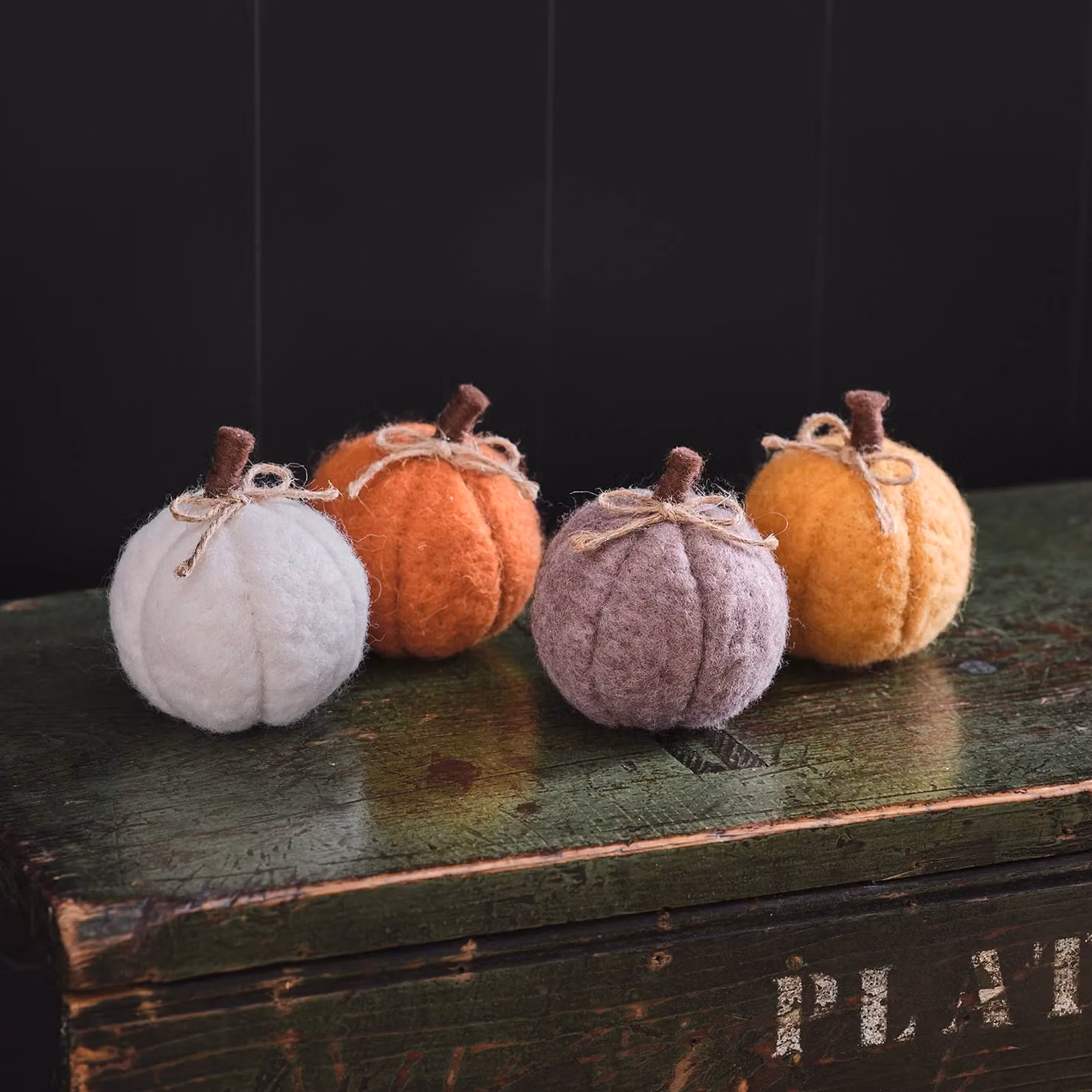 Lights4fun Set of 4 Mini Felt Pumpkin Tabletop Decorations in Orange, White and Brown – 1