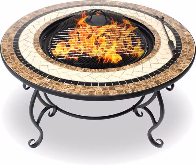 TOPANGA Brown Fire Pit Table with Ceramic and Steel Construction