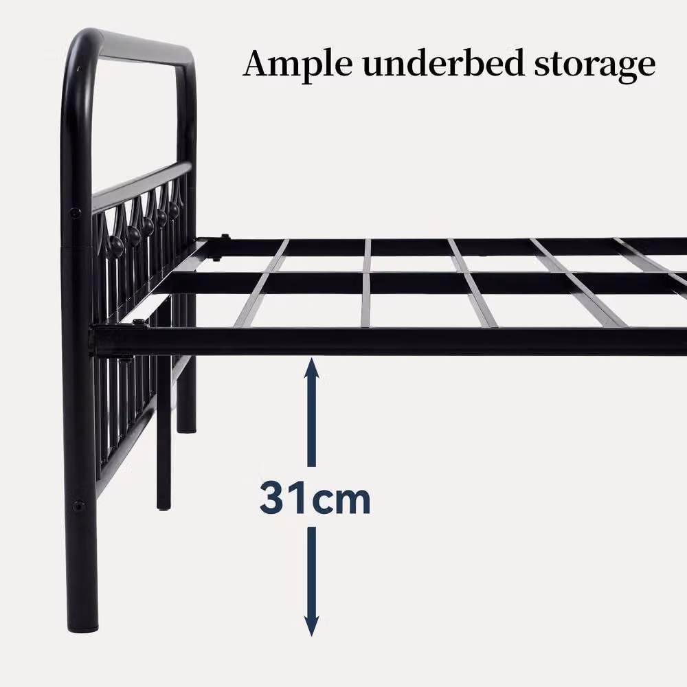 MCC Direct Frankie Metal Bed Frame with Headboard and Footboard, Black, Single, W: 90 cm, L: 190 cm – 4