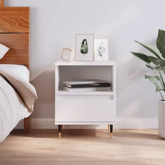 Berkfield Home White Modern Bedside Cabinet W/D/H: 40 x 35 x 50 cm