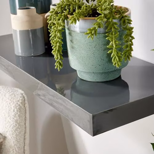 Home Source Pair of 2 Grey Glossy Floating Wall Mounted Wooden Storage Shelves, W: 60 cm, D: 38 cm, H: 23.5 cm – 2