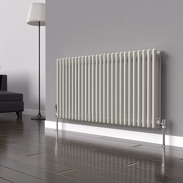 Lux Heat Horizontal 3 Column Steel Radiator in Stone White, W/H: 119 x 60 cm