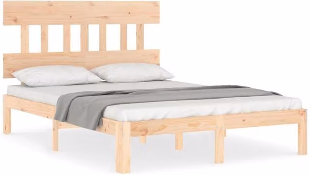 Berkfield Home Solid Pine Wood Bed Frame with Headboard in Natural, W/D/H: 140 x 190 cm – 1