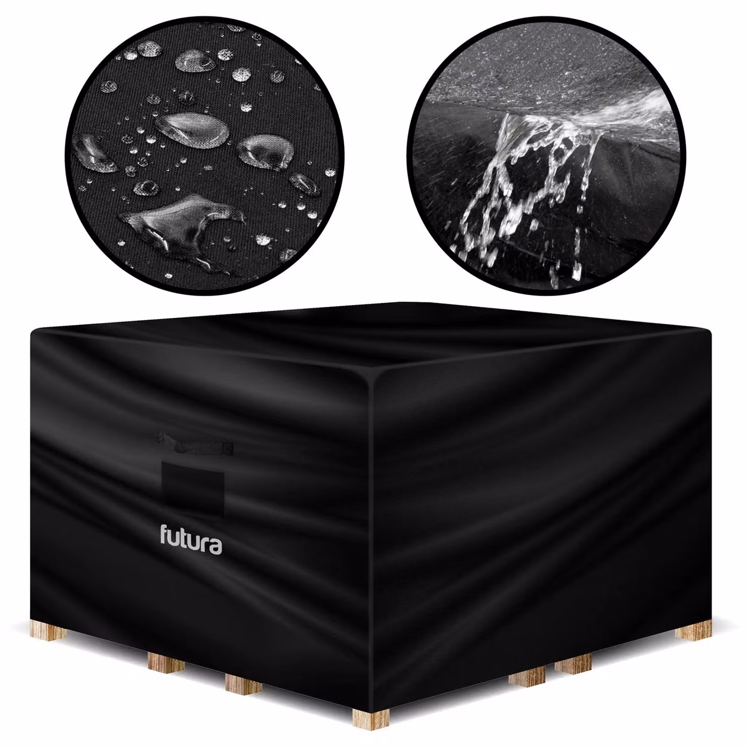 Futura Premium 600D Square Waterproof Garden Furniture Cover in Black, W/D/H: 150 x 150 x 75 cm – 2