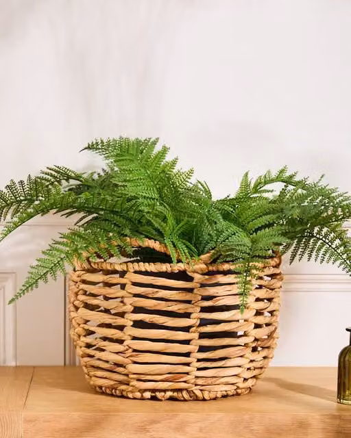 Dibor Vintage Style Large Open Weave Rattan Scalloped Planter Basket in Beige, Dia: 30 cm, H: 22 cm