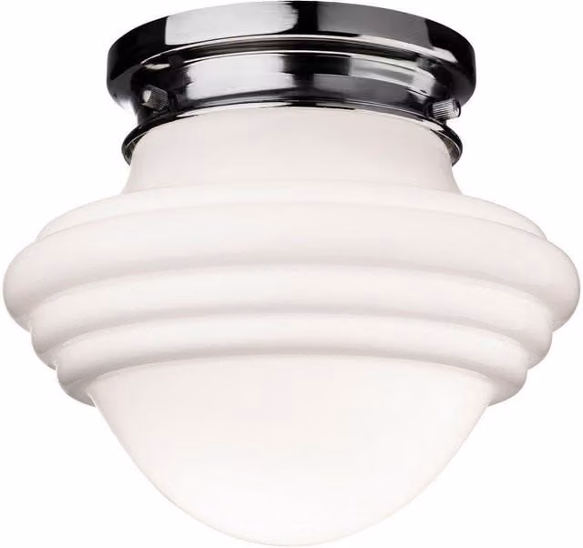 Netlighting Art Chrome Flush Ceiling Light with White Opal Glass and E27 Socket