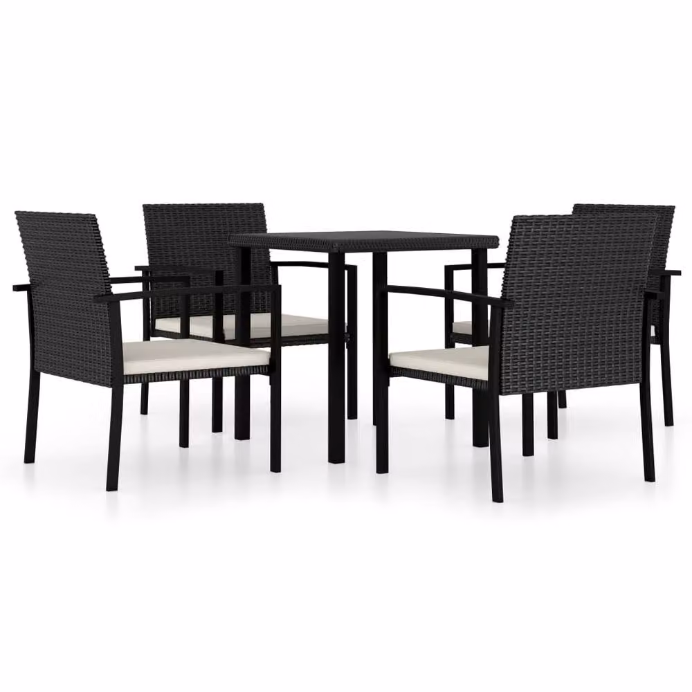 Berkfield Home 5 Piece Outdoor Dining Set in Black Poly Rattan and Metal with Glass Top – 2