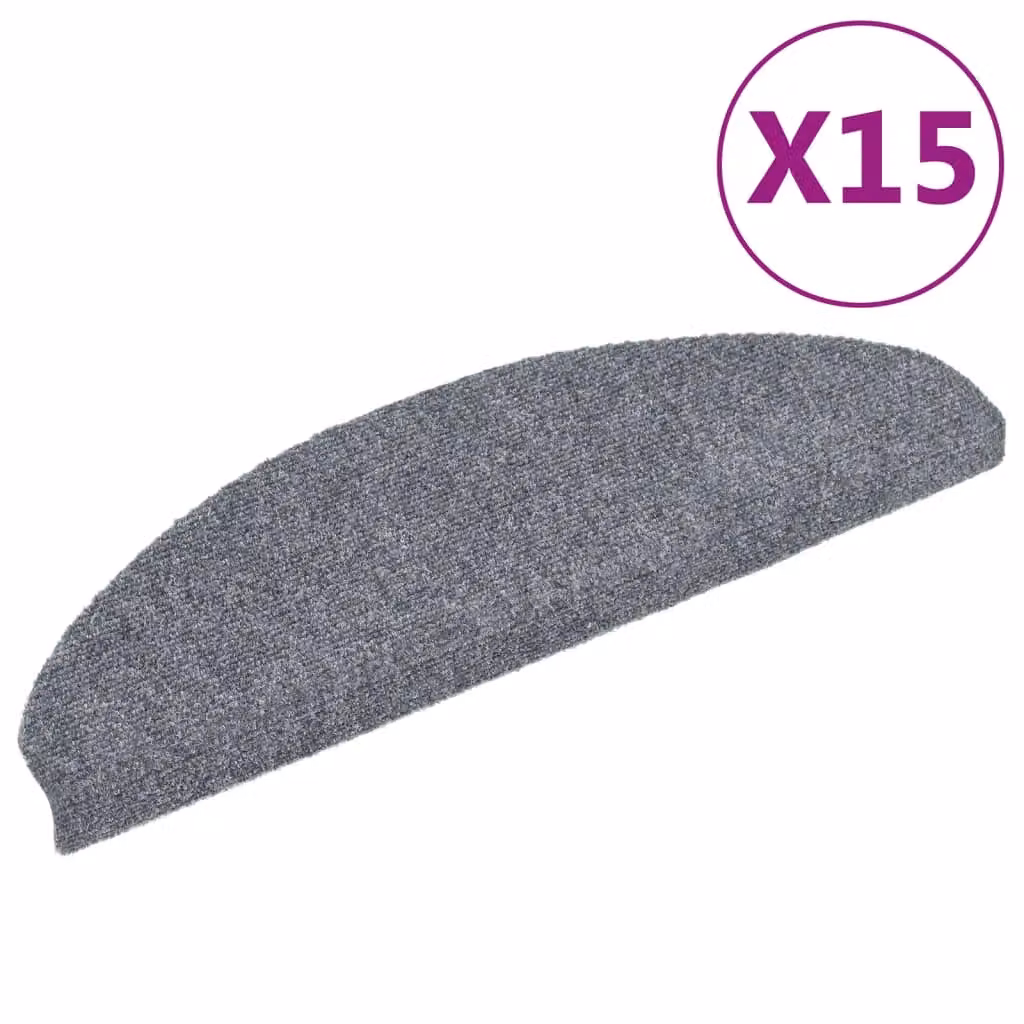 Berkfield Home Self-adhesive Needle Punch Stair Mats, Light Grey, W/D/H: 65 x 21 x 4 cm – 2