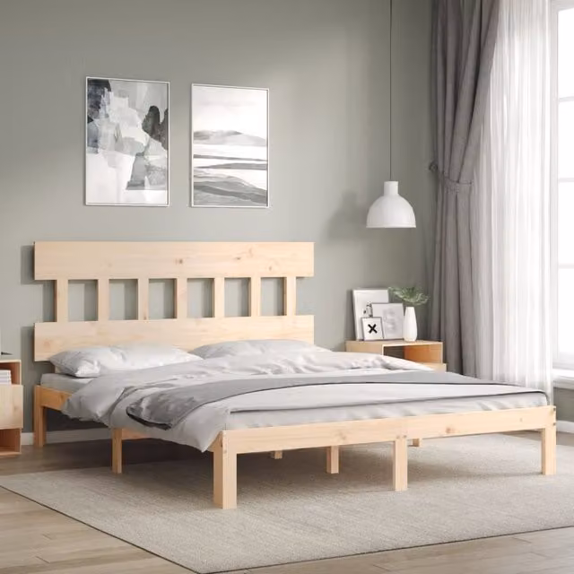 Berkfield Home Solid Wood Pine Bed Frame in Brown, W/D/H: 160 x 200 cm