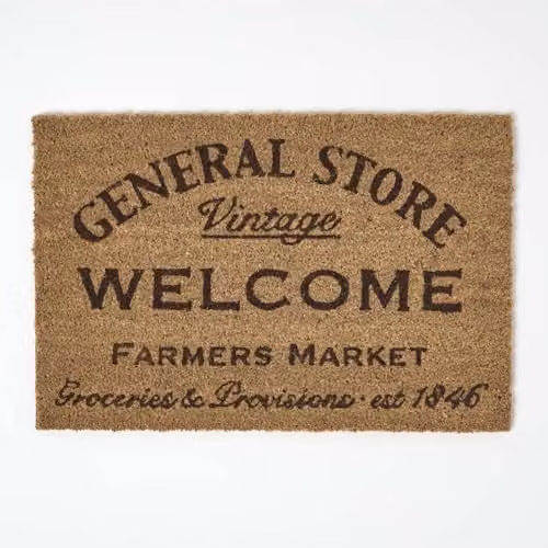 HOMESCAPES Natural Coir Non-Slip Weatherproof Doormat, W/D: 60 x 40 cm