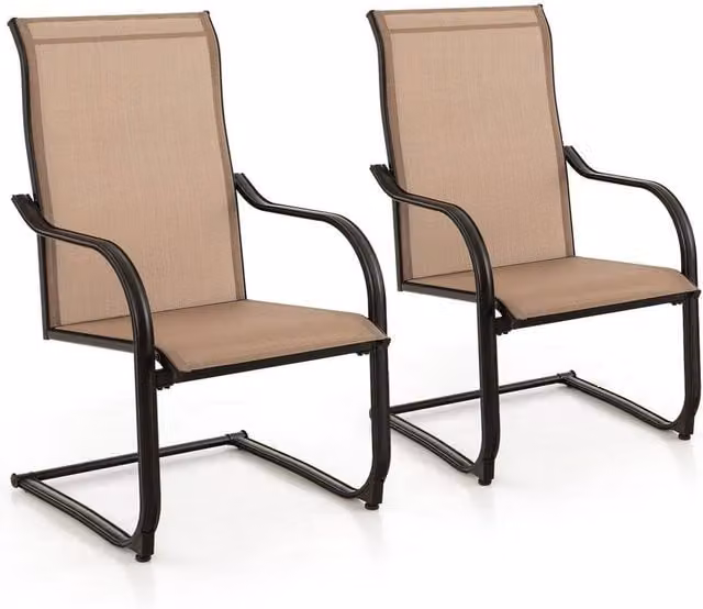 NESTLUNE Set of 2 Brown C-Spring Motion Patio Side Chairs with Armrests and Cushions – 1