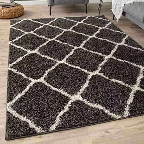 THE RUGS Moroccan Shaggy Area Rug in Grey and White, W/D/H: 110 x 60 x 3 cm