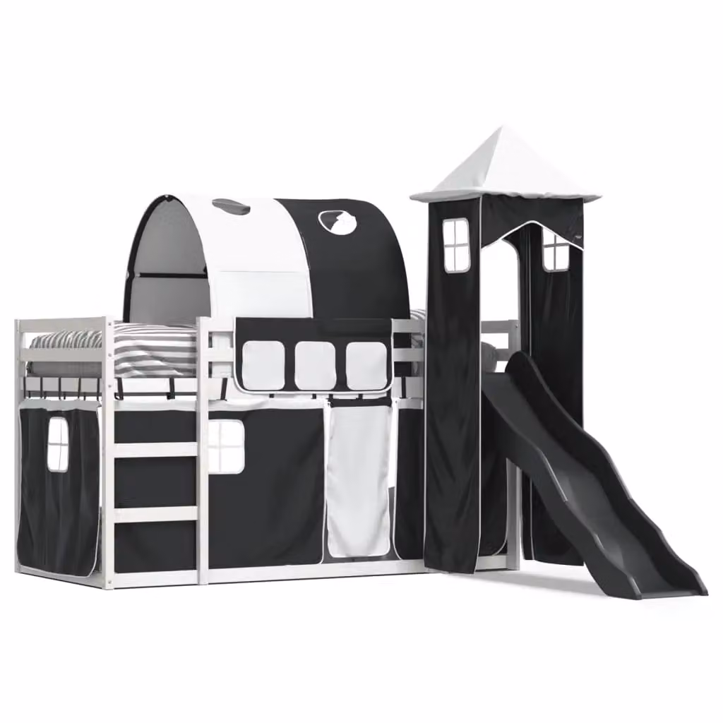 Berkfield Home Solid Wood Childrens Bunk Bed with Slide in White and Black, W/D/H: 90 x 200 cm – 2